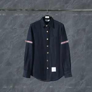 TB Navy Blue Tricolor Stripe Denim Long-Sleeve Shirt