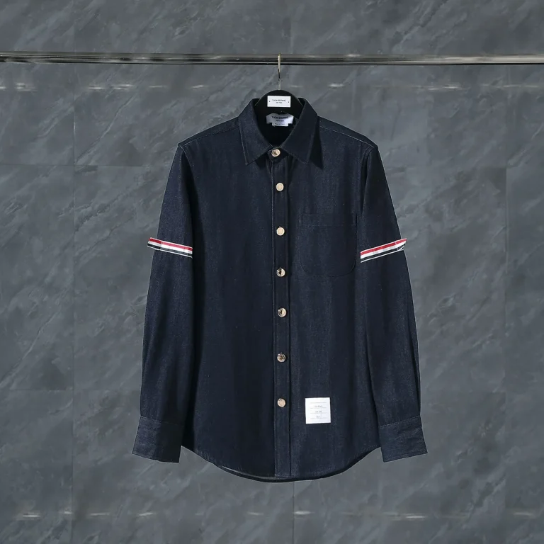 TB Navy Blue Tricolor Stripe Denim Long-Sleeve Shirt