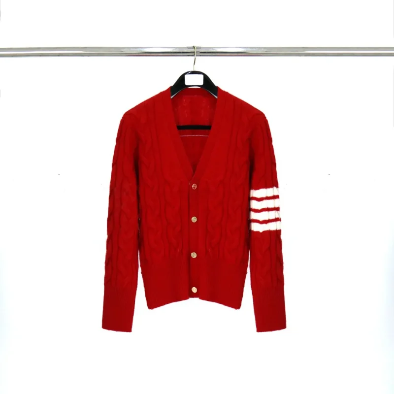 TB Red Asymmetric Cable Knit Wool Cardigan