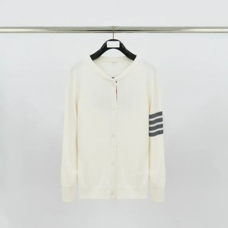 TB Rose Jacquard Four-Bar Wool Cardigan