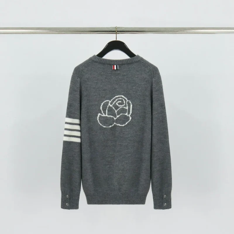 TB Rose Jacquard Four-Bar Wool Crewneck Sweater