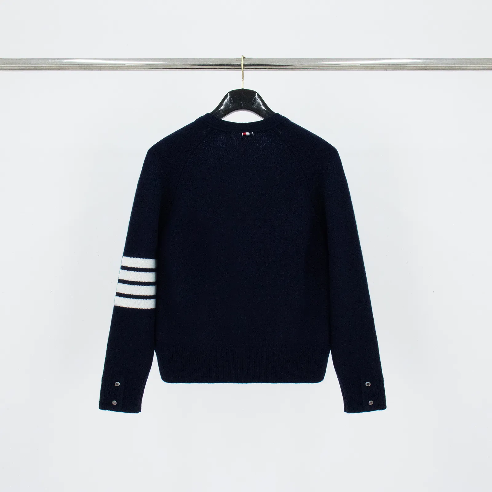 Back View TB Short 100% Wool Raglan Cardigan Sweater