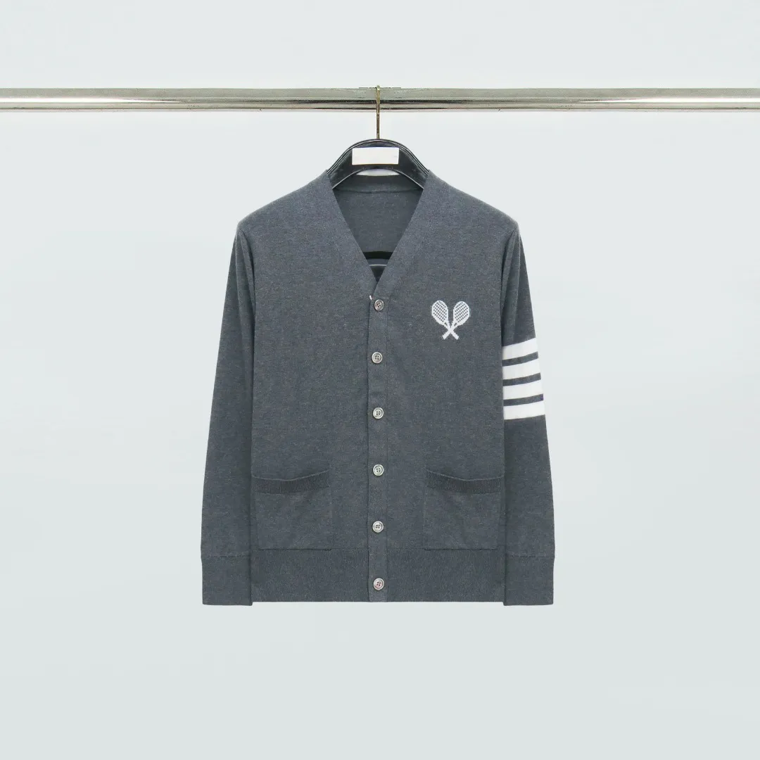 TB Tennis Racket Four-Bar Cotton Cardigan Sweater