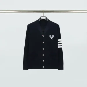 TB Tennis Racket Four-Bar Cotton Cardigan Sweater