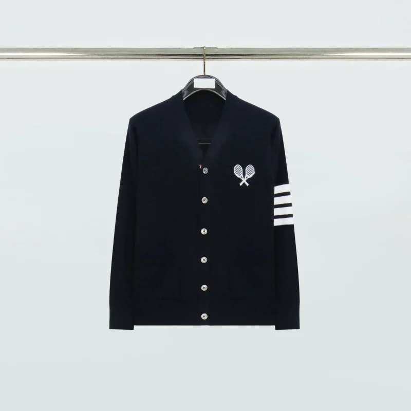 TB Tennis Racket Four-Bar Cotton Cardigan Sweater