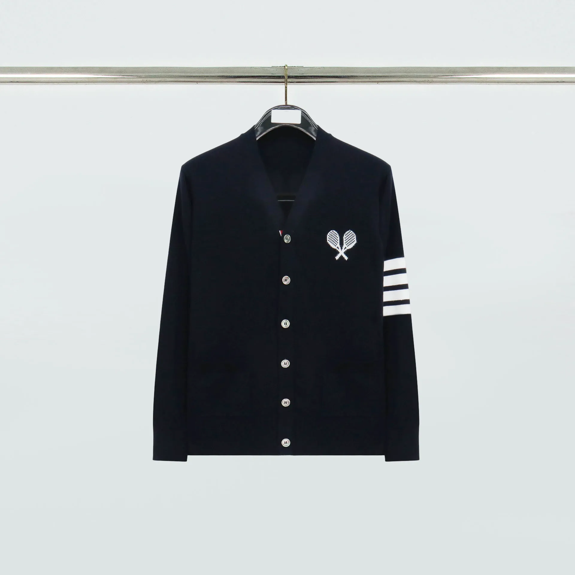 TB Tennis Racket Four-Bar Cotton Cardigan Sweater
