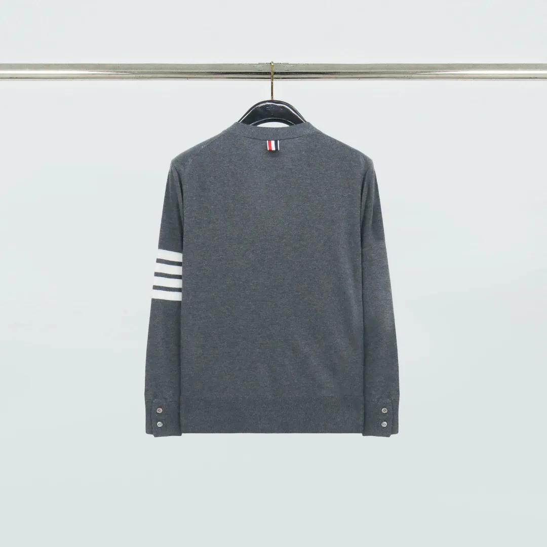 Back View TB Tennis Racket Four-Bar Cotton Cardigan Sweater