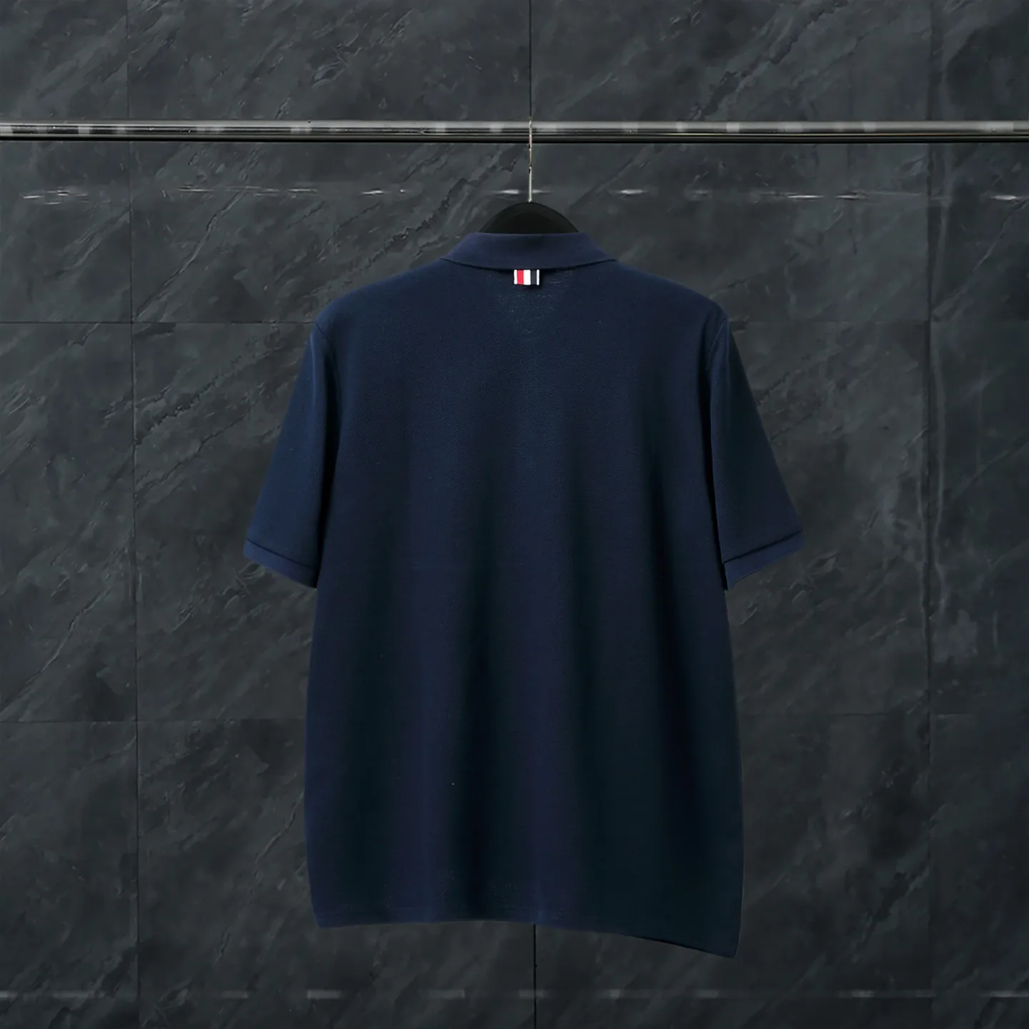 Back View TB Tricolor Stripe Piqué Cotton T-Shirt