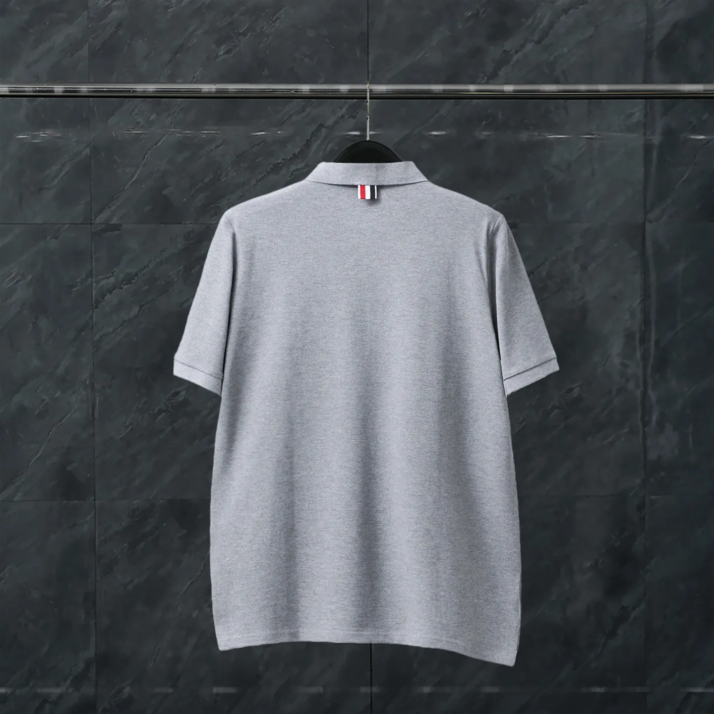 Back View TB Tricolor Stripe Piqué Cotton T-Shirt