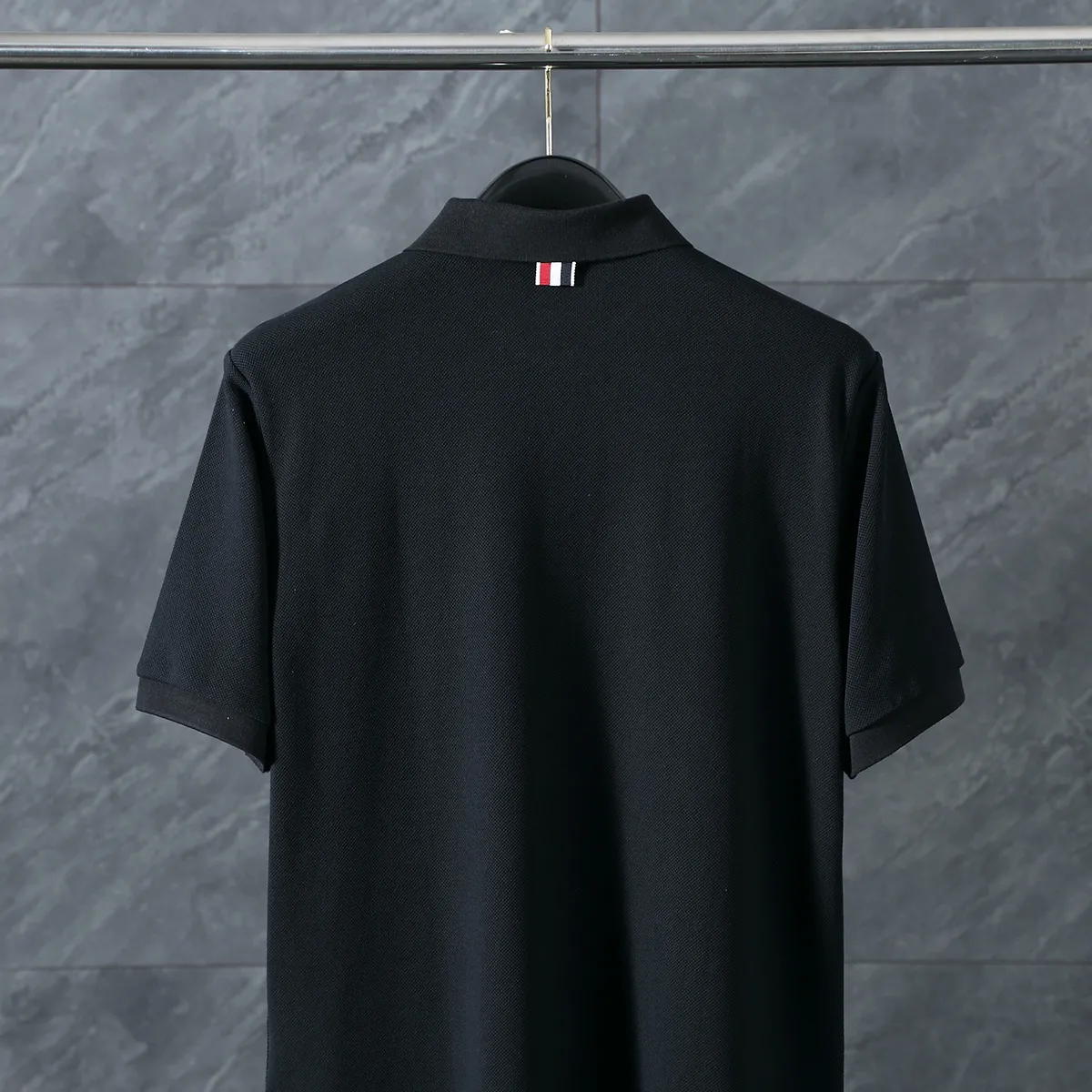 Back View TB Tricolor Stripe Piqué Cotton T-Shirt