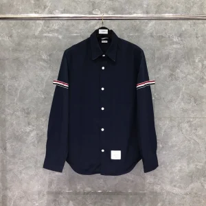 TB Tricolor Stripe White Button Long Sleeve Shirt
