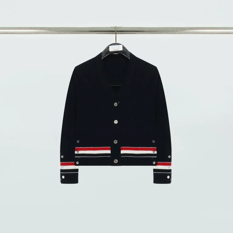 TB Tricolor Trim V-Neck Wool Cardigan Sweater
