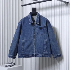Triangle Logo Vintage Washed Zip-Up Denim Jacket