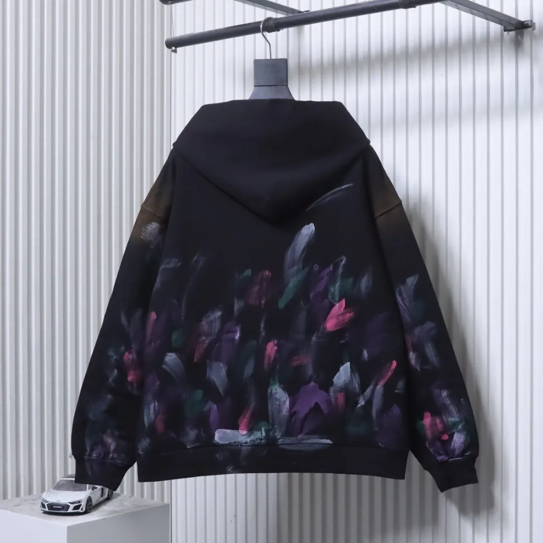 Back View Well Done Graffiti Print Zip-Up Hoodie
