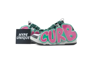lanvln Curb Dark Green Pink Logo Patch Sneakers Side Profile