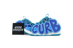 lanvln Curb Patch Light Blue Suede Sneakers Profile View