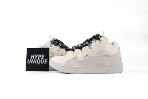 lanvln Curb White Leather Suede Sneakers Side Profile