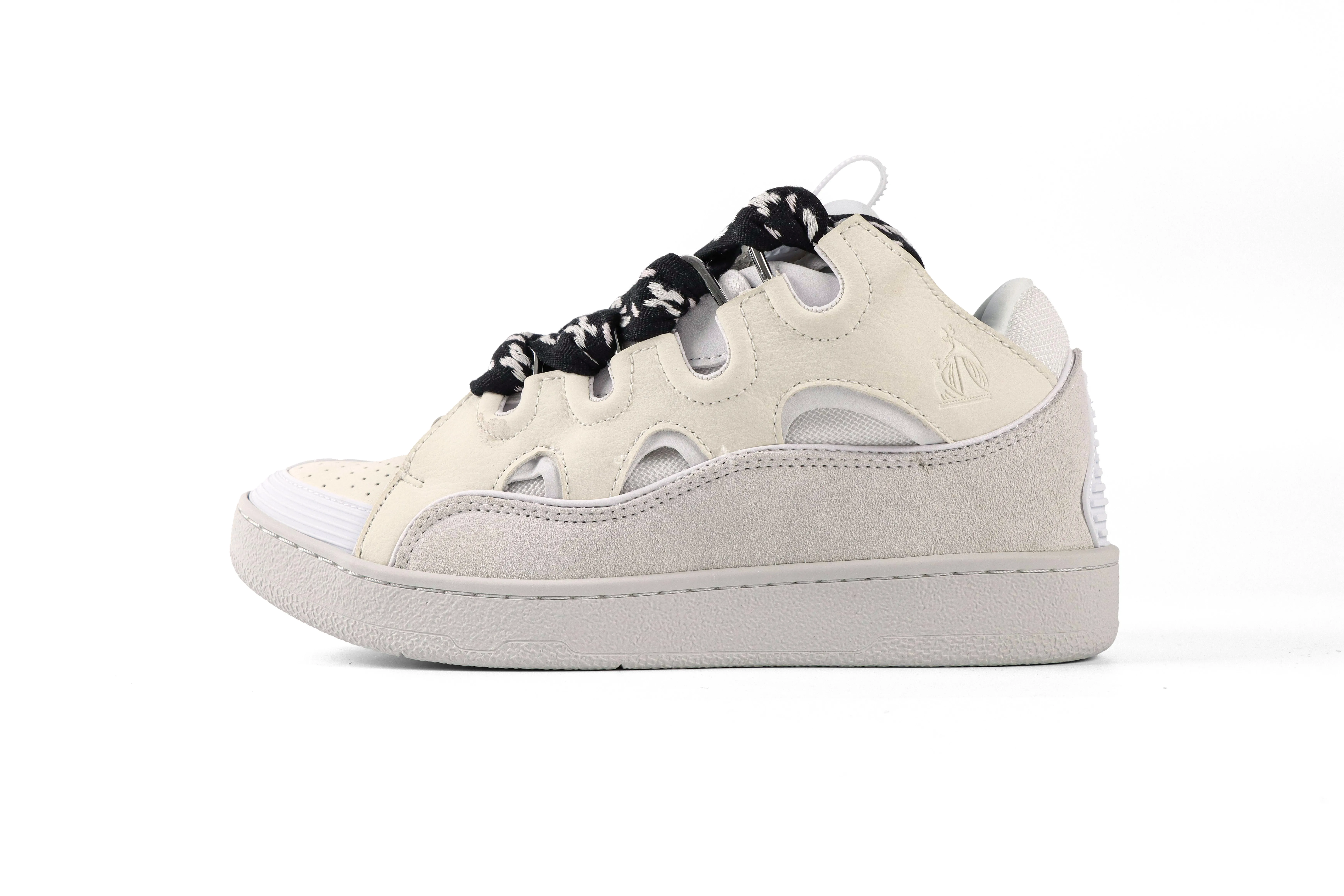 lanvln Curb White Leather Suede Sneakers Left Side View