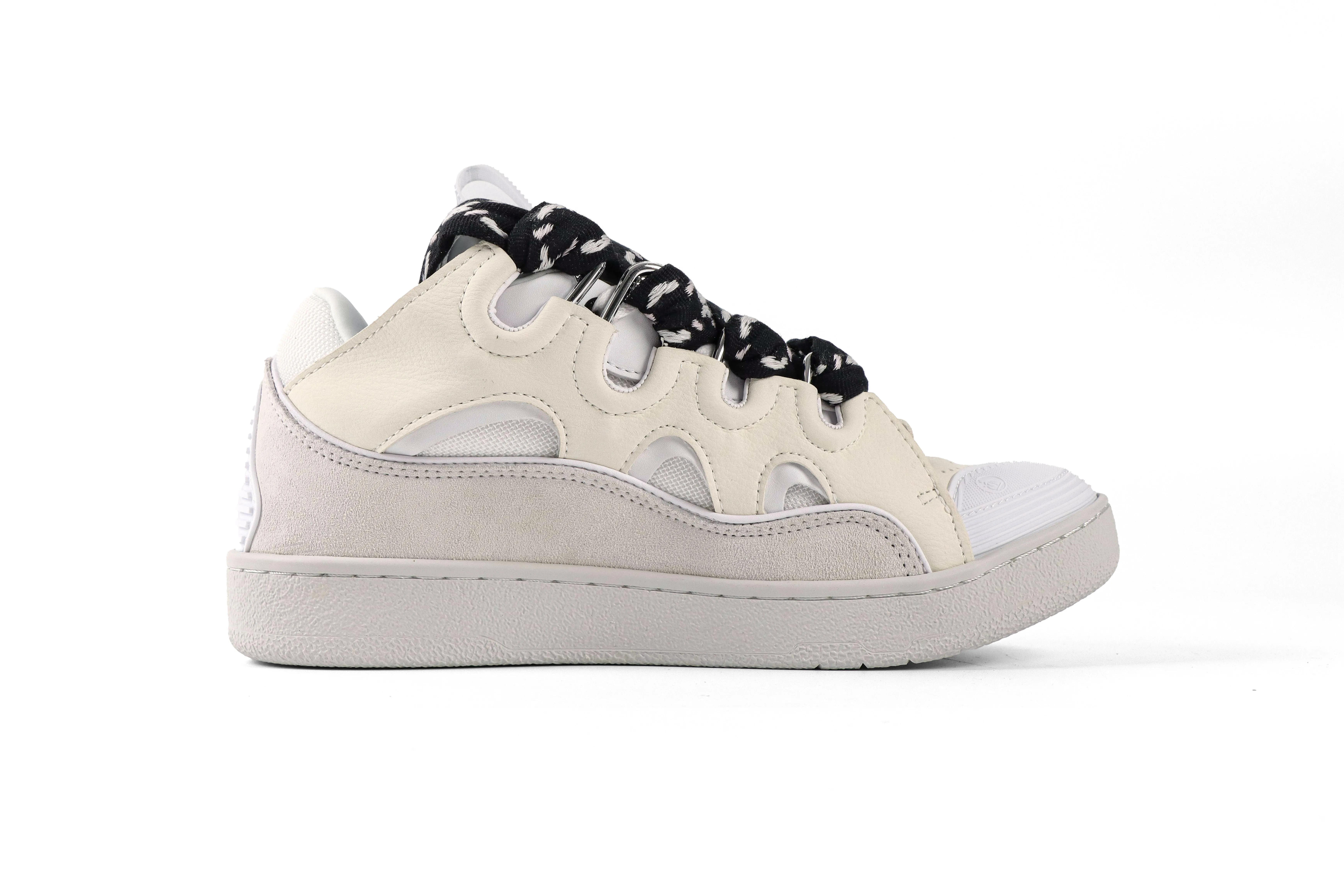 lanvln Curb White Leather Suede Sneakers Right Side View