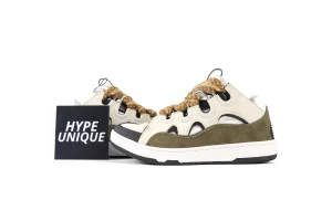 lanvln Curb White Military Green Leather Sneakers Profile View