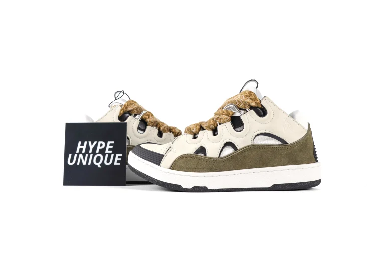 lanvln Curb White Military Green Leather Sneakers Profile View