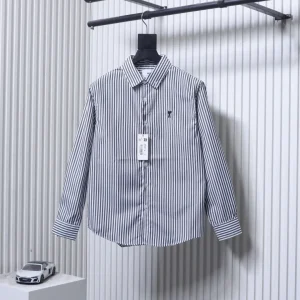 Front View AMI 26SS Heart Embroidered Vertical Striped Cotton Poplin Long Sleeve Shirt