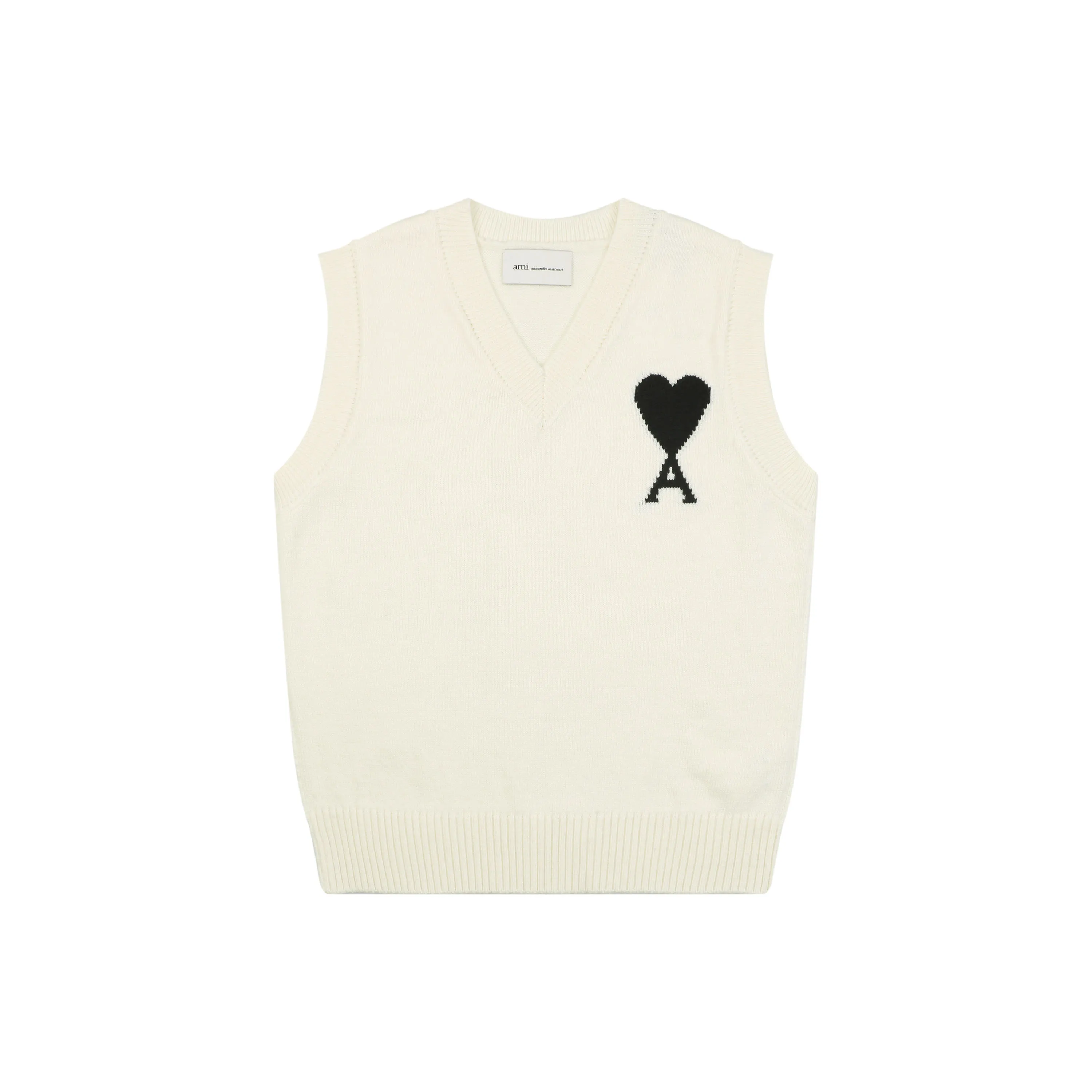 Front View AMI Intarsia Wool Blend Knit Vest