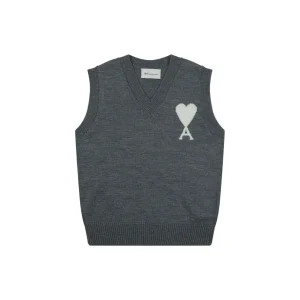 Front View AMI Intarsia Wool Blend Knit Vest