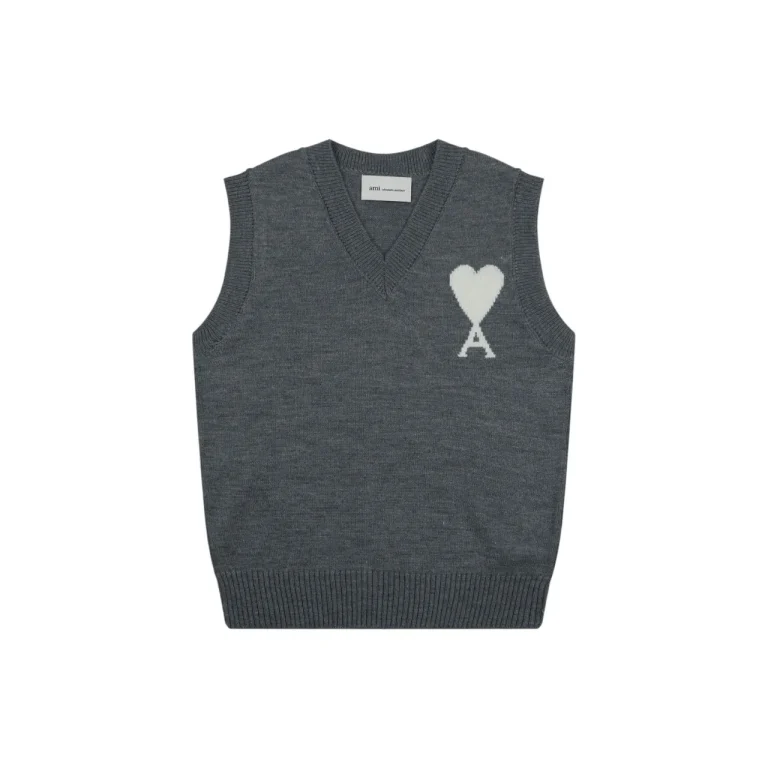 Front View AMI Intarsia Wool Blend Knit Vest