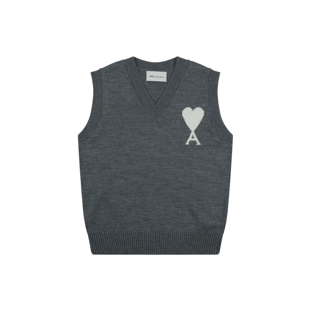 Front View AMI Intarsia Wool Blend Knit Vest