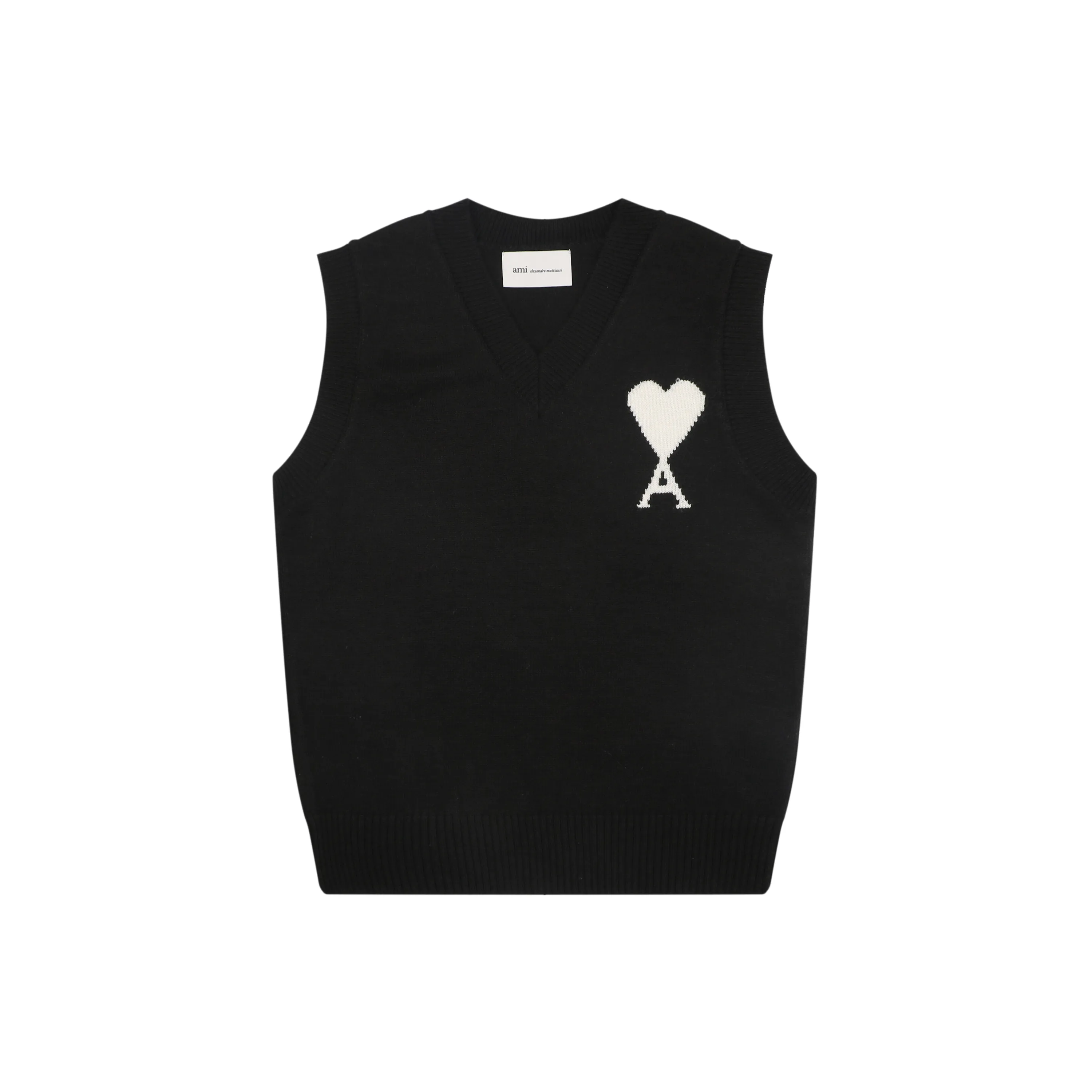 Front View AMI Intarsia Wool Blend Knit Vest