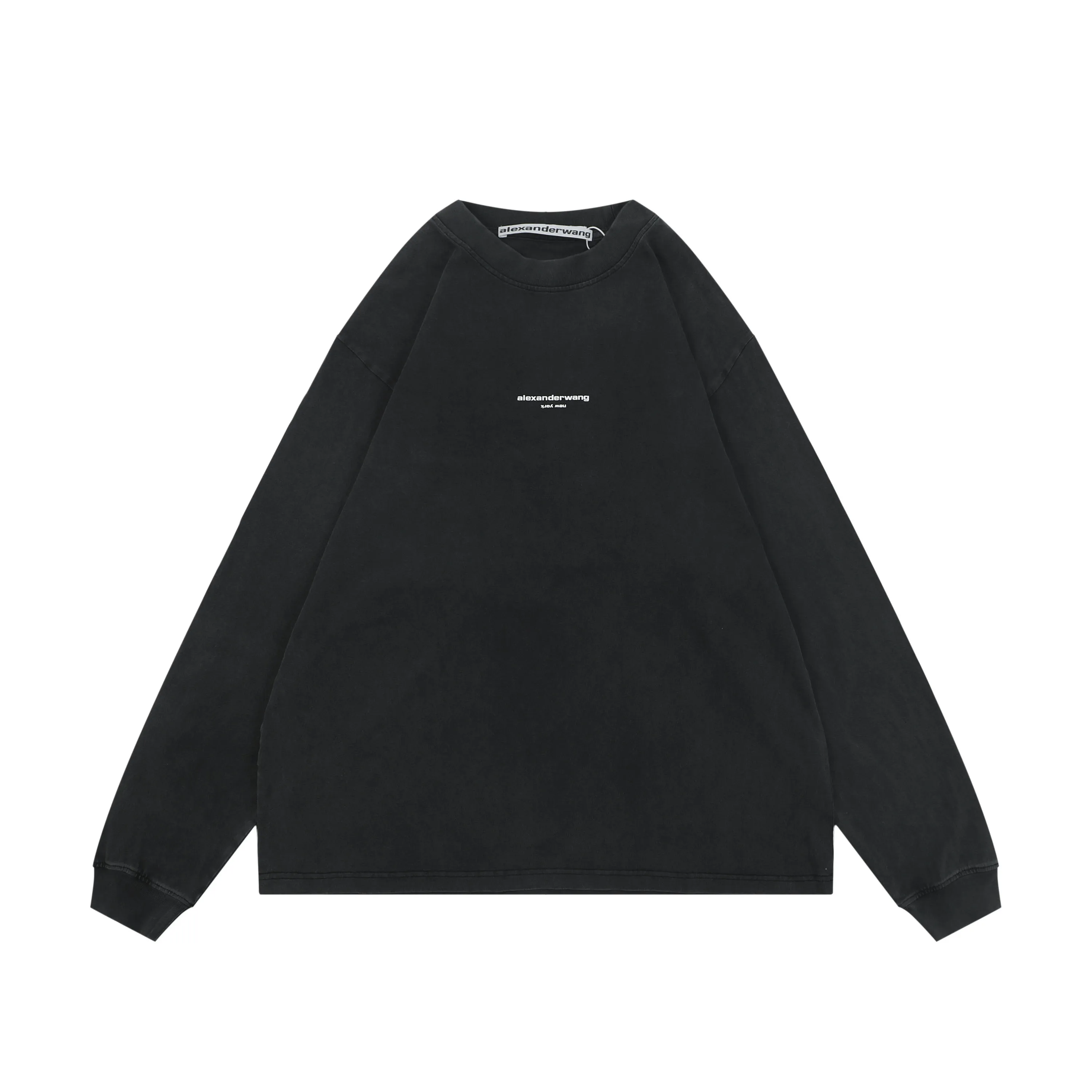 Front View AW Small Logo Vintage Washed Long-Sleeve Sweatshirt
