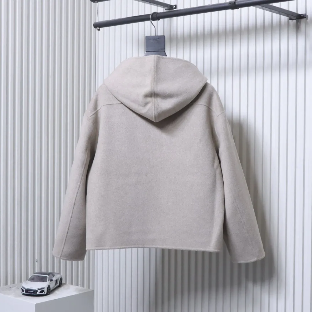 Back View Acne Double-Faced Wool Cashmere Hooded Jacket