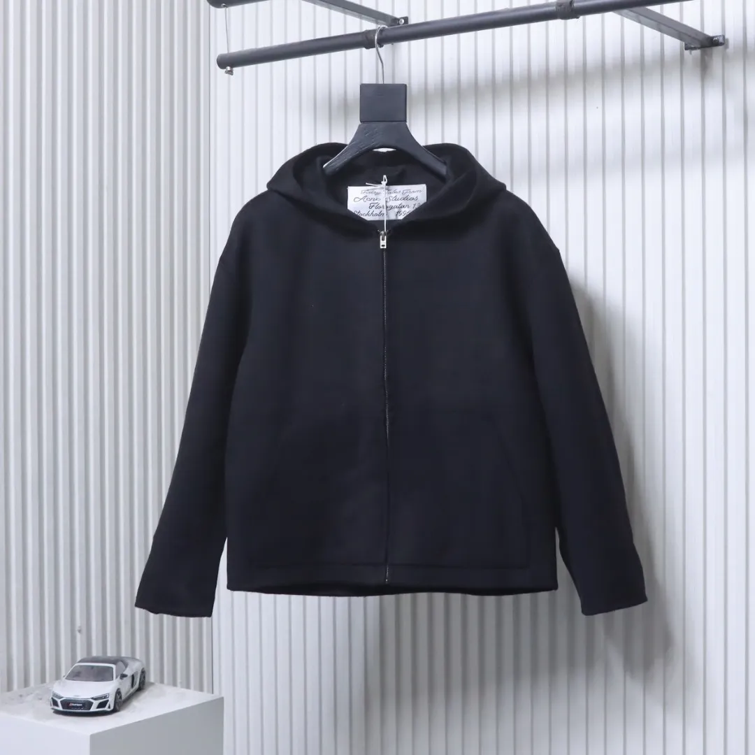 Front View Acne Double-Faced Wool Cashmere Hooded Jacket