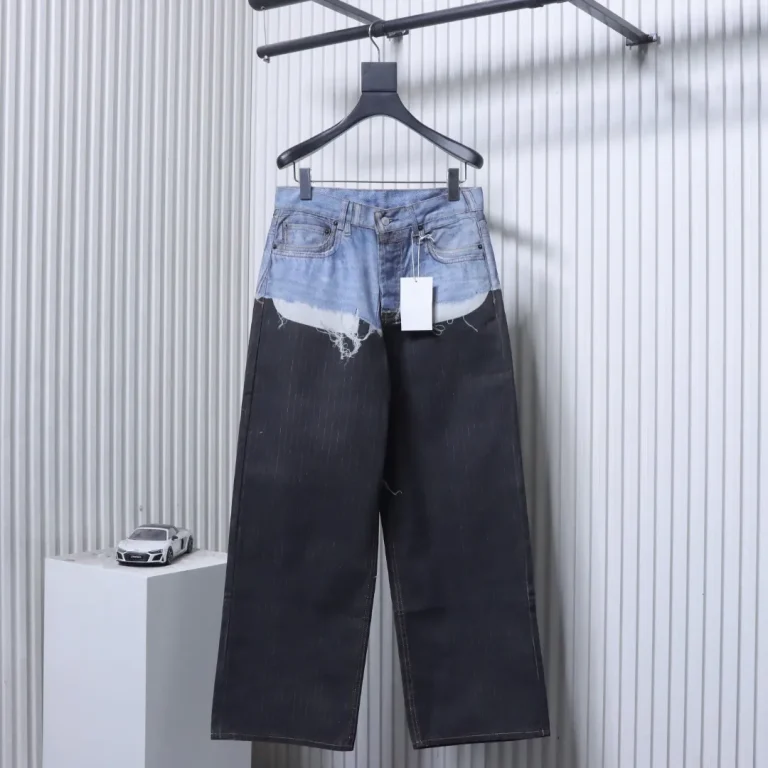 Front View Acne Optical Stripe Patchwork Jeans