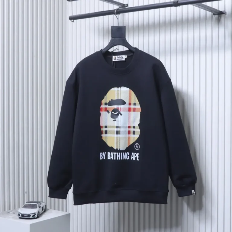 Front View BAPE Checkered Ape Head Sweatshirt