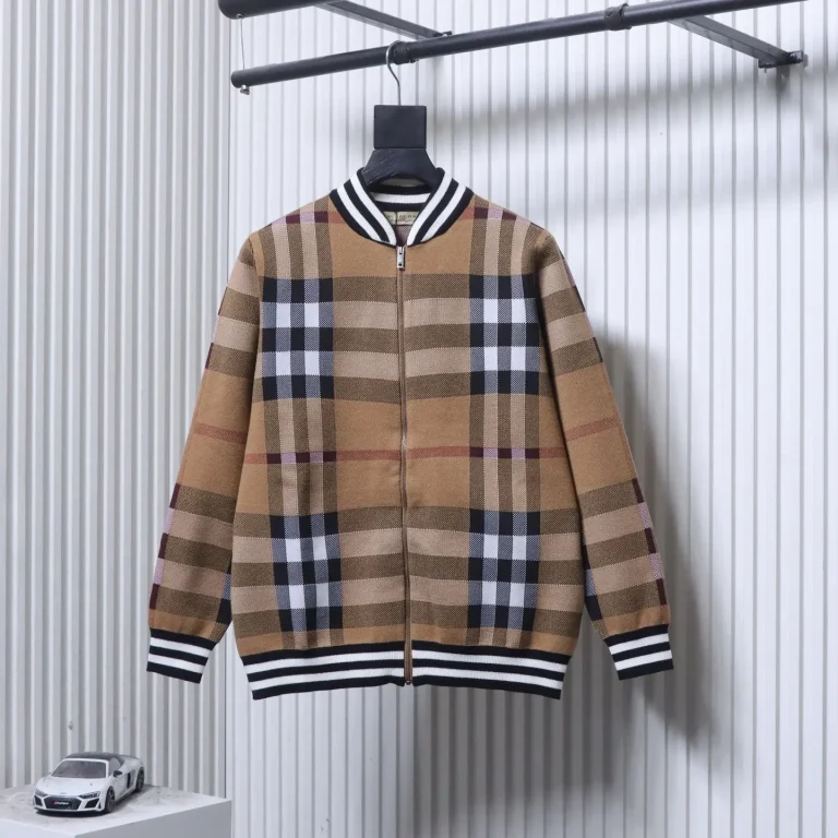 BBR Check Cashmere Wool Zip-Up Cardigan