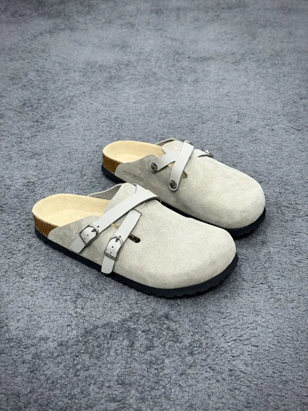 BK Blair "Light Grey" Suede Leather Double Buckle Clogs