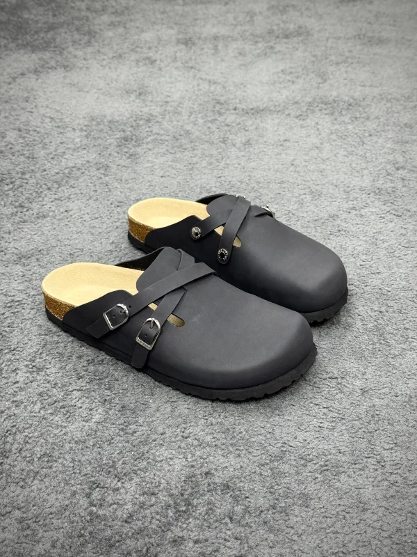 BK Blair "Matte Black" Suede Leather Double Buckle Clogs