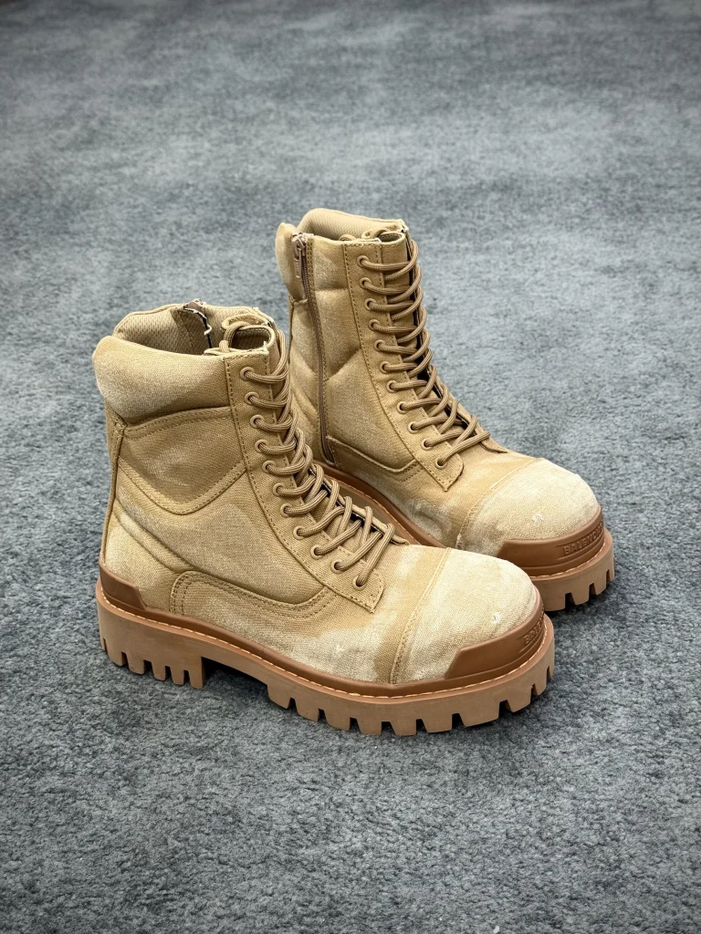 BLCG Beige Canvas Lace-Up Combat Boots Angeled View