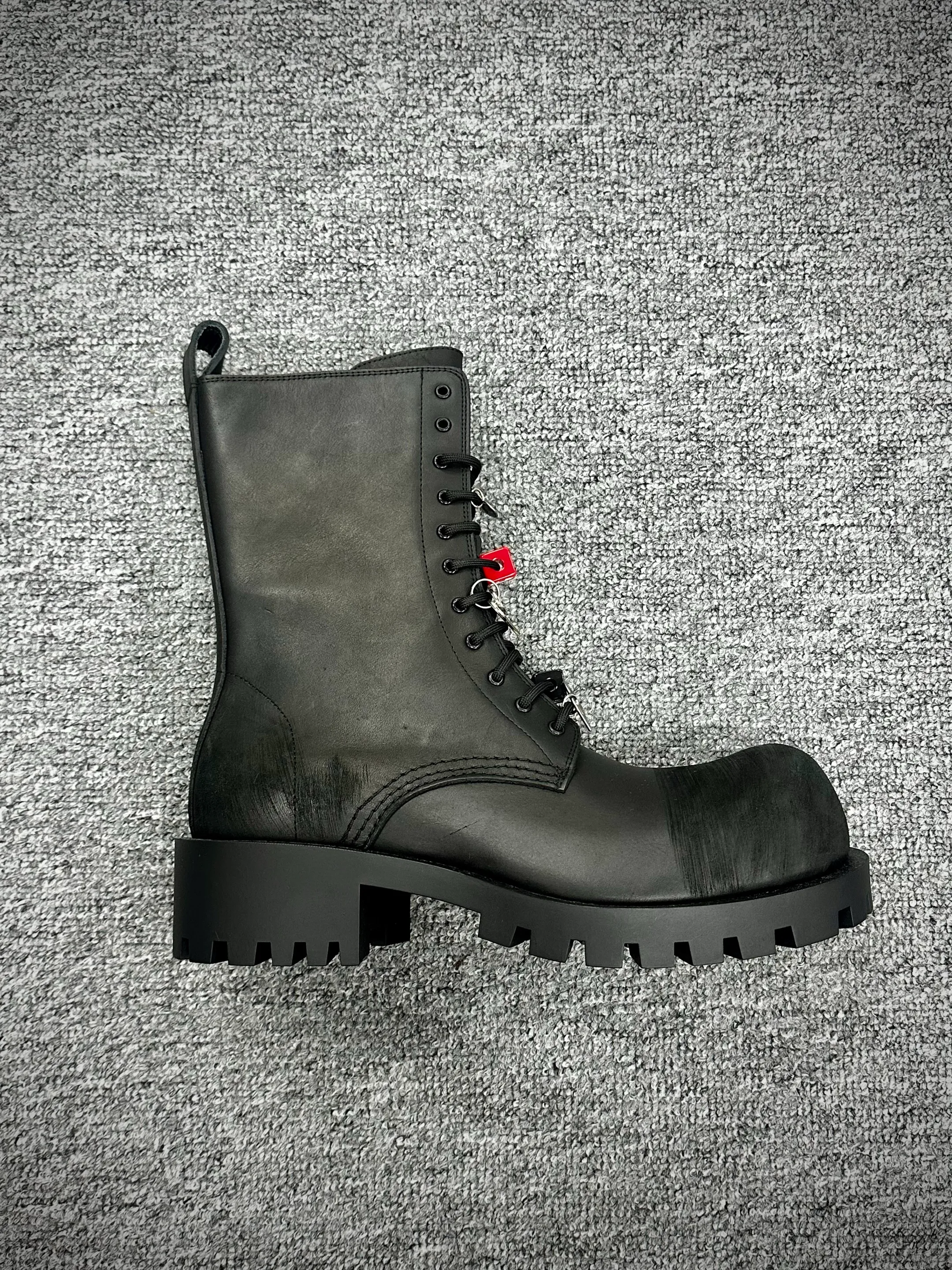 BLCG Black Leather Oversized Toe Platform Combat Boots Side Profile