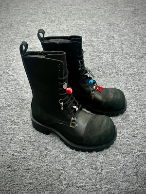 BLCG Black Leather Oversized Toe Platform Combat Boots Angeled View