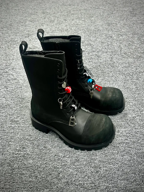 BLCG Black Leather Oversized Toe Platform Combat Boots