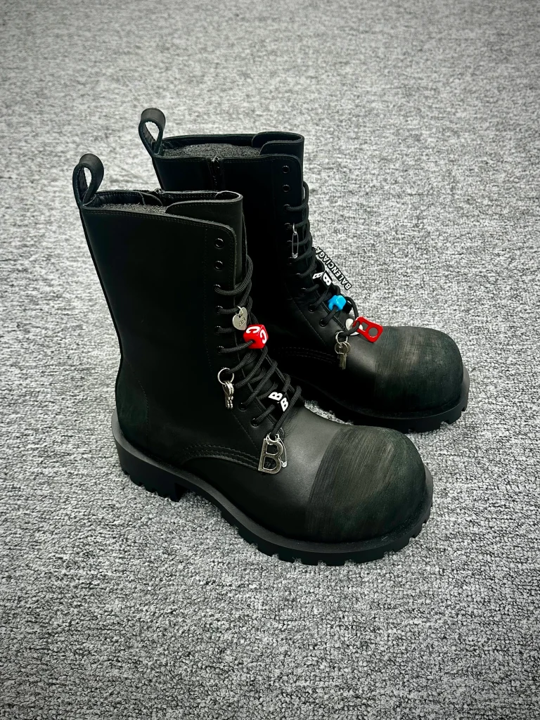 BLCG Black Leather Oversized Toe Platform Combat Boots Angeled View