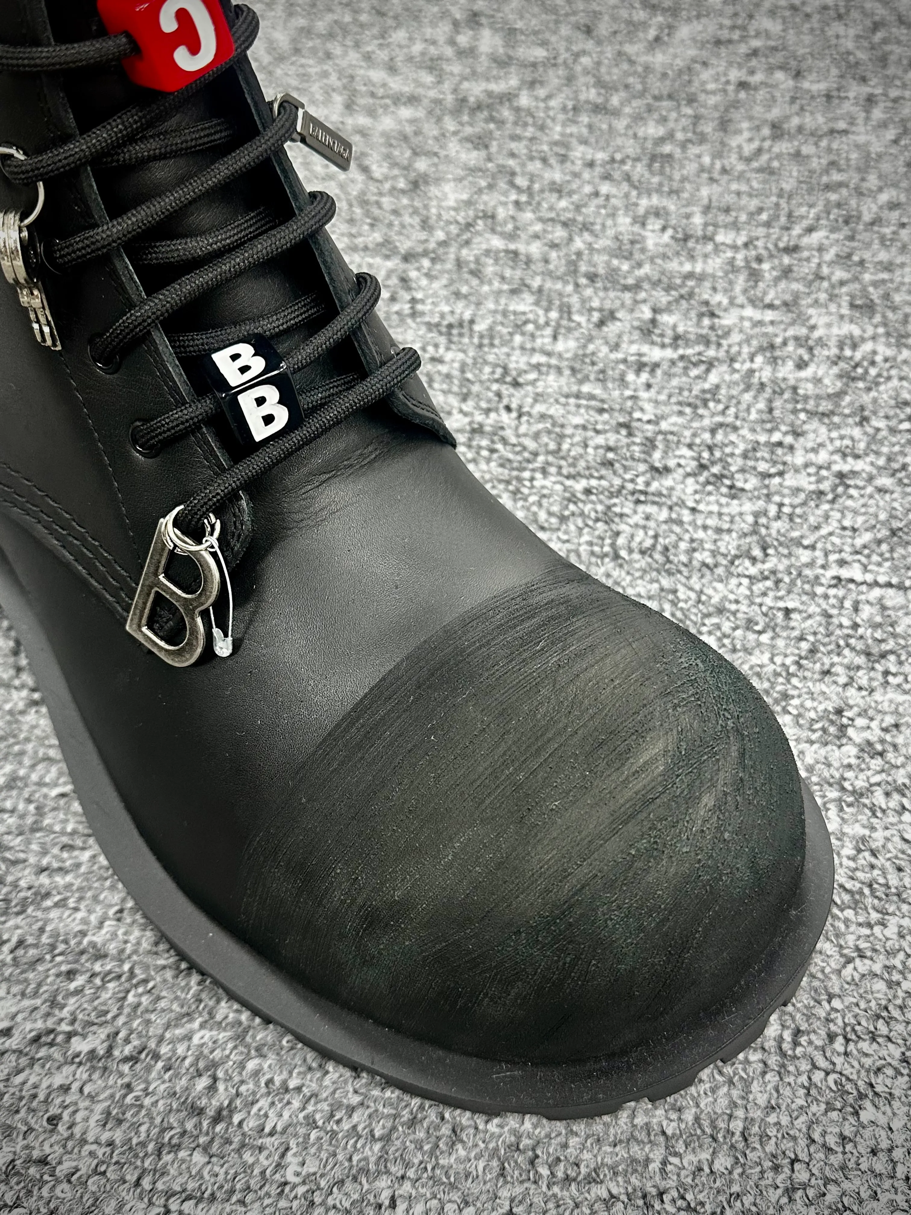 BLCG Black Leather Oversized Toe Platform Combat Boots