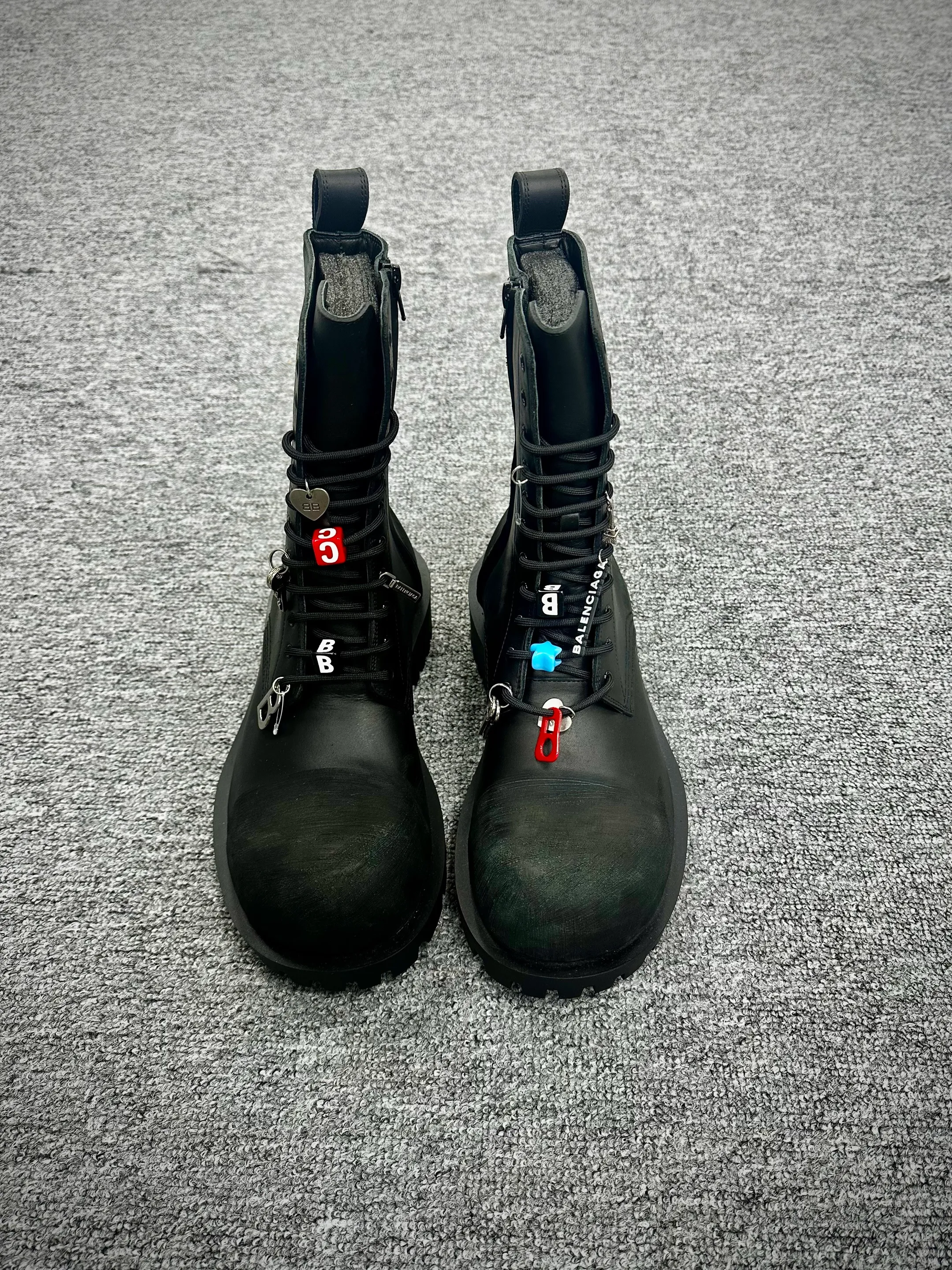 BLCG Black Leather Oversized Toe Platform Combat Boots Front BLCG Black Leather Oversized Toe Platform Combat Boots Front View