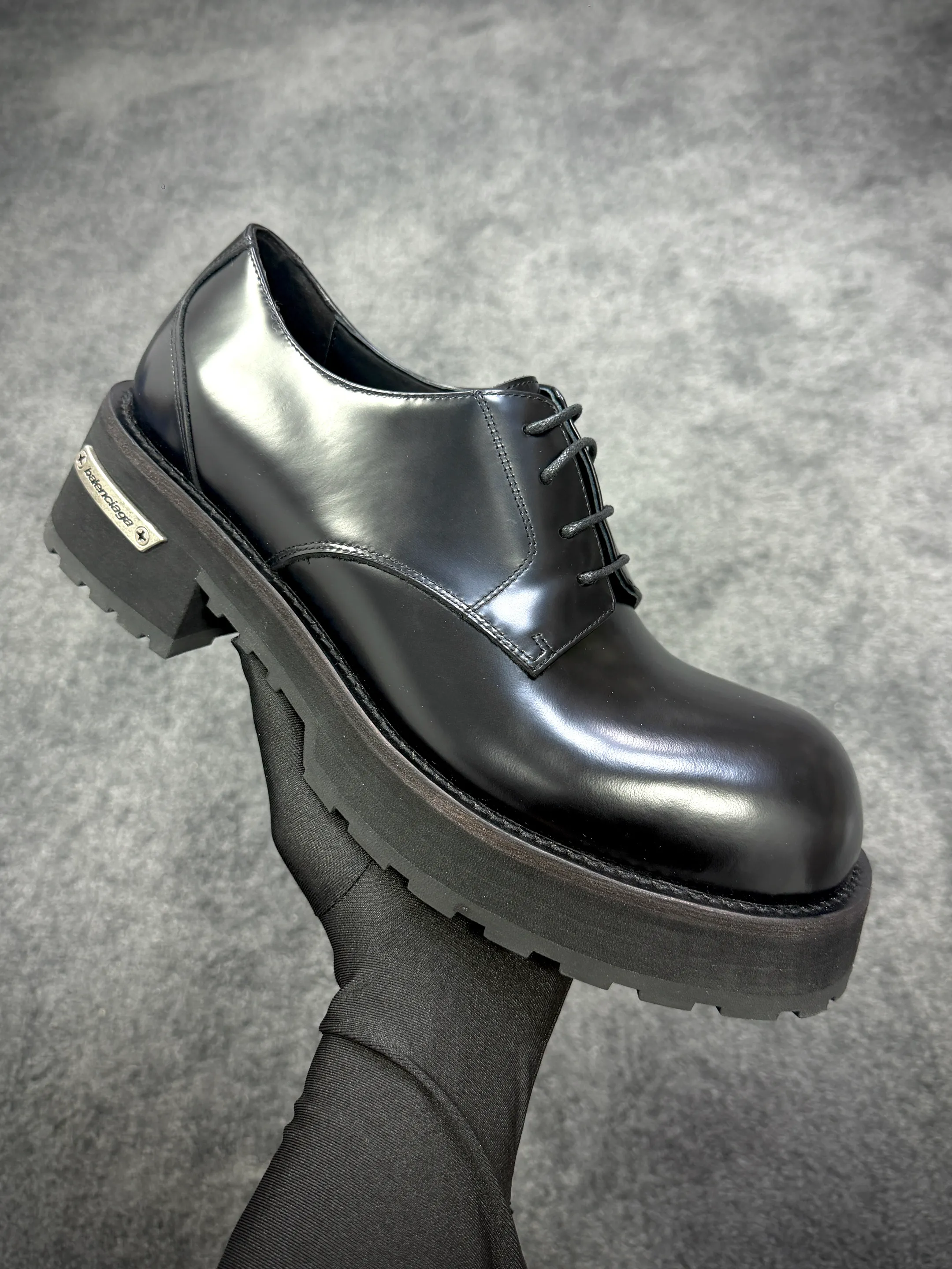 BLCG Concorde Black Shiny Leather Derby Shoes Angeled View
