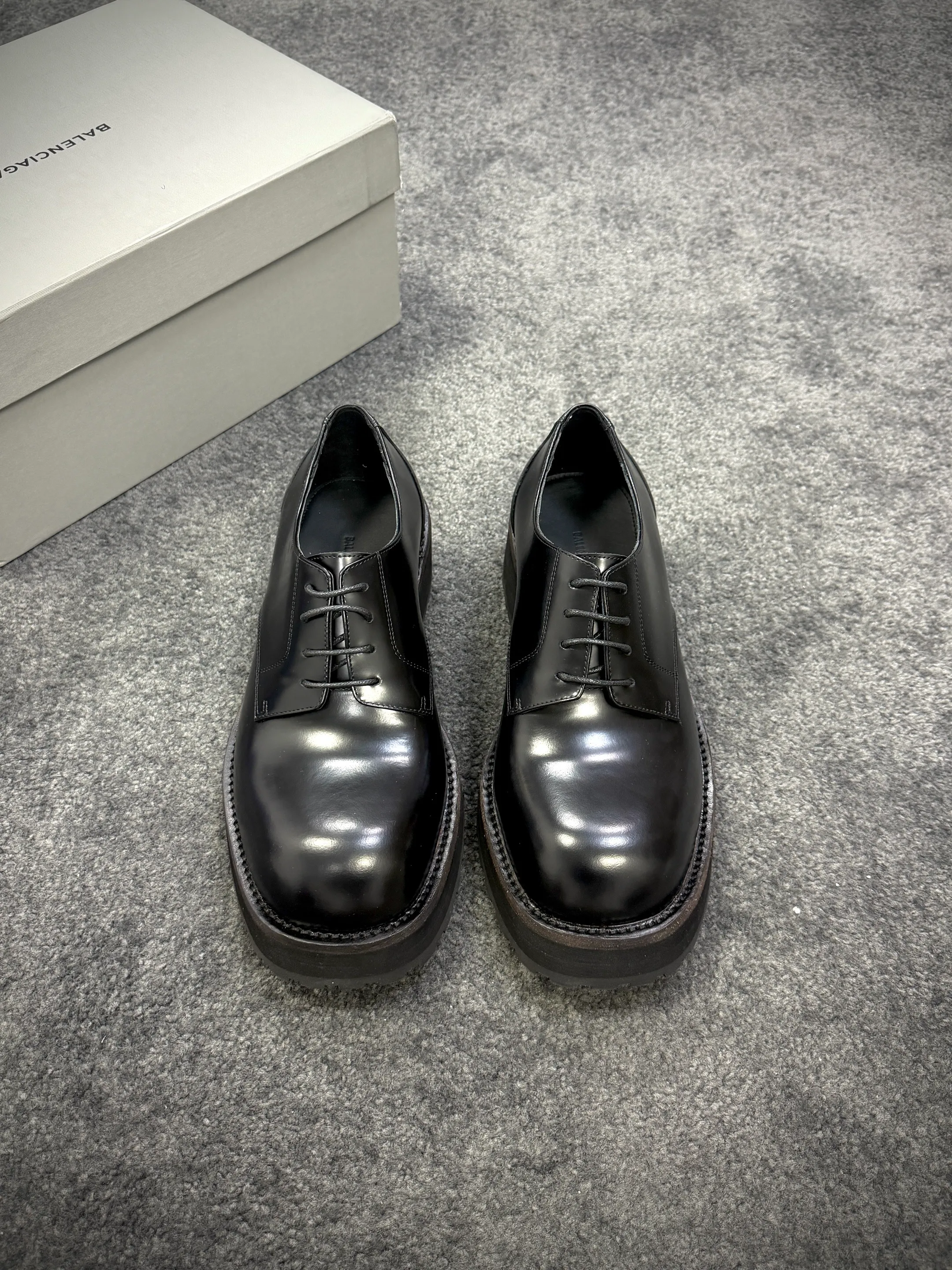 BLCG Concorde Black Shiny Leather Derby Shoes Front View