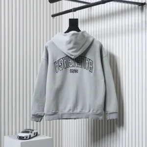 Back View BLCG Reverse Logo Embroidered Distressed Double-Zip Jacket