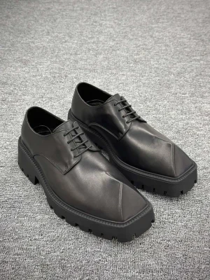 BLCG Rhino Square Toe Black Leather Derby Shoes Angeled View